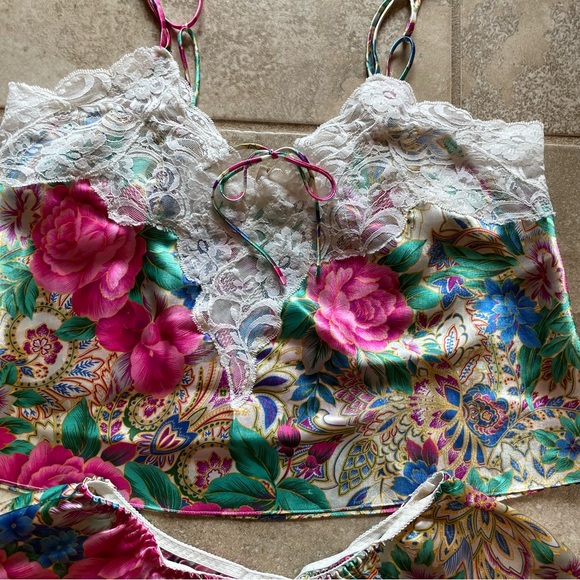 Vintage 90s Victorias Secret Lingerie Teddy Set Size M Gold Label Floral 2 Piece - Picture 2 of 7